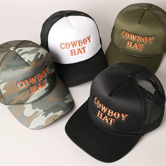 Cowboy Hat Embroidered Mesh Back Trucker Cap