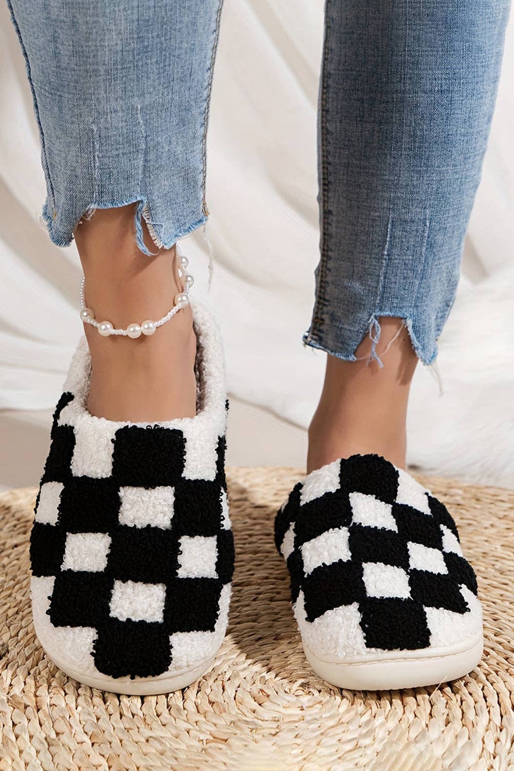 Checkered Fuzzy Slippers