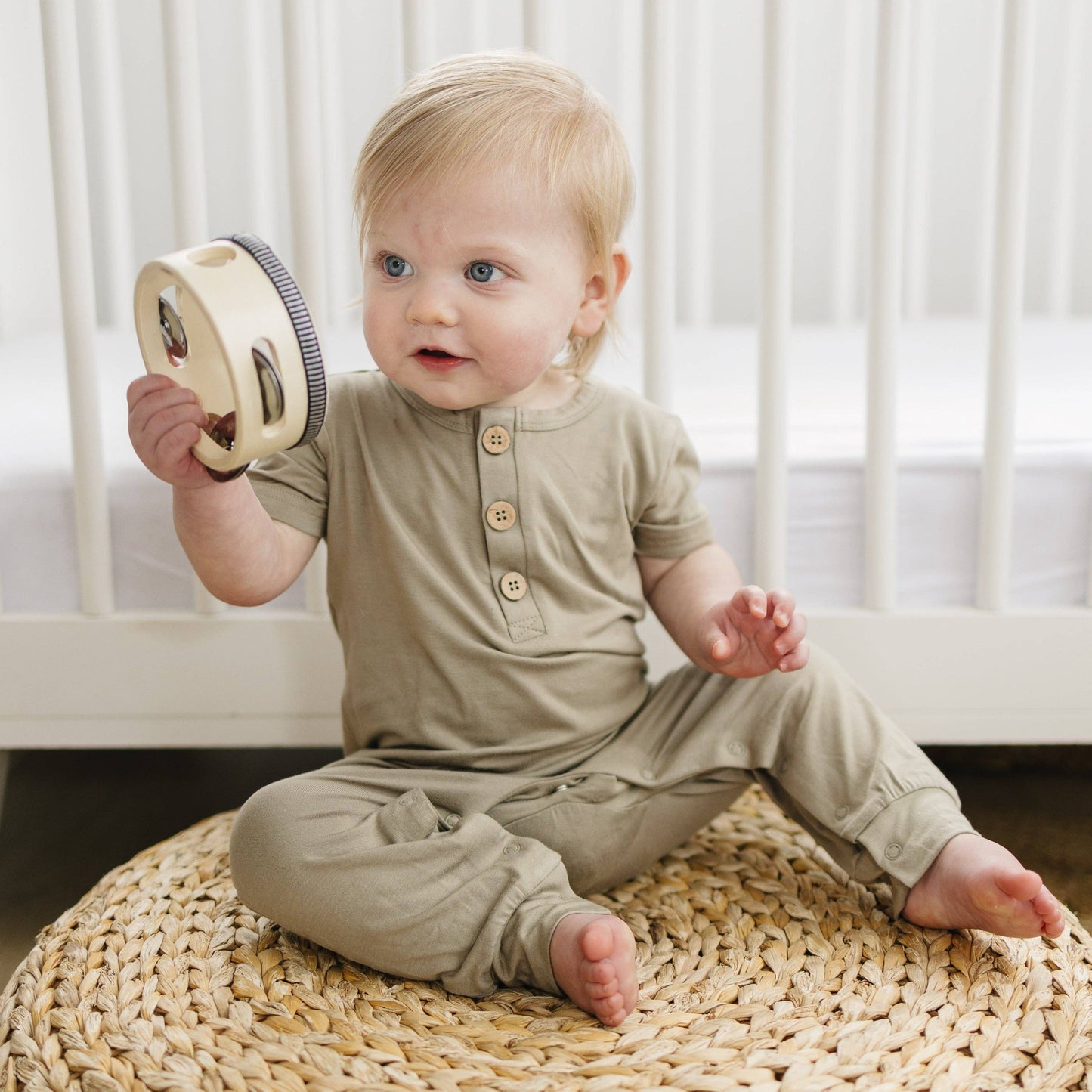 Olive Bamboo Henley Romper