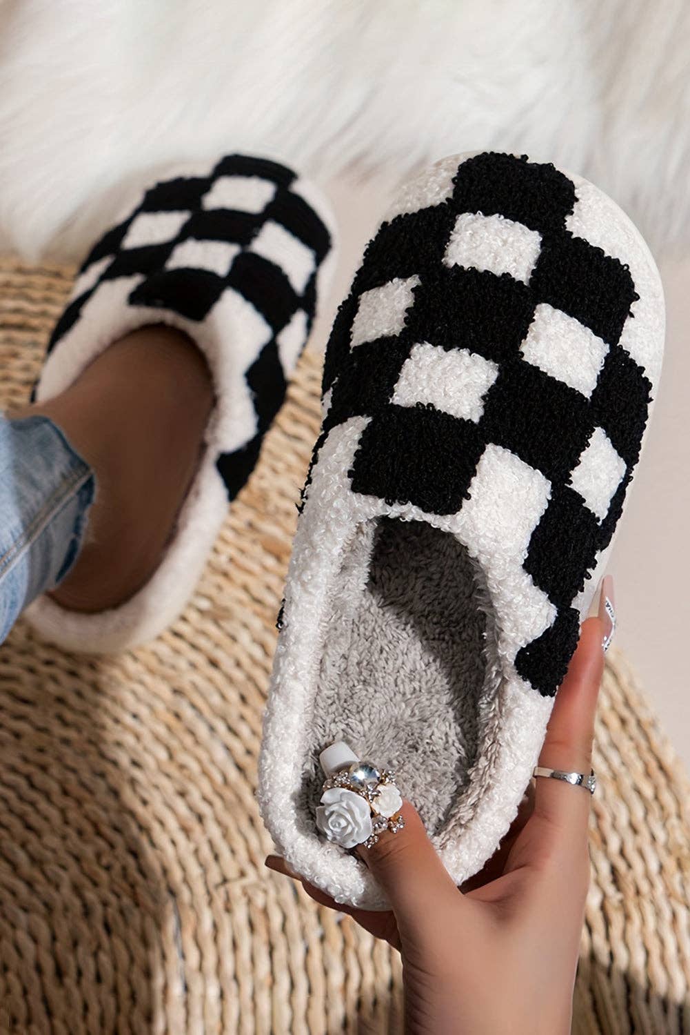 Checkered Fuzzy Slippers