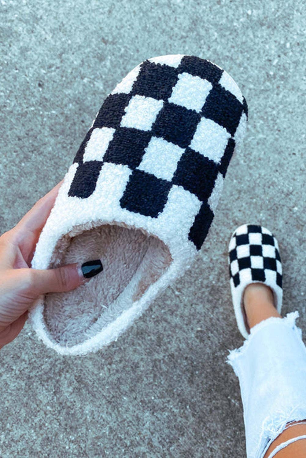 Checkered Fuzzy Slippers